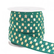 Elastic ribbon 15mm stars Petrol green